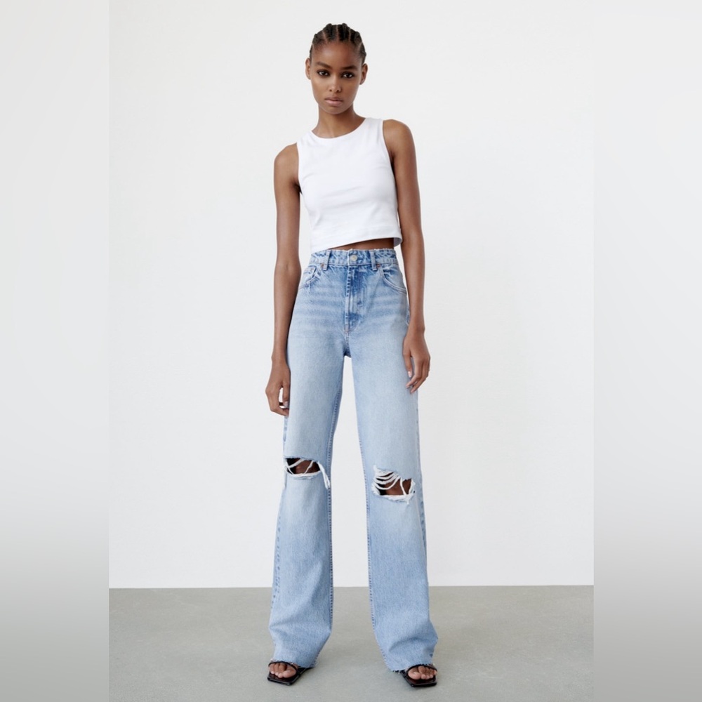 Ripped wide leg jean